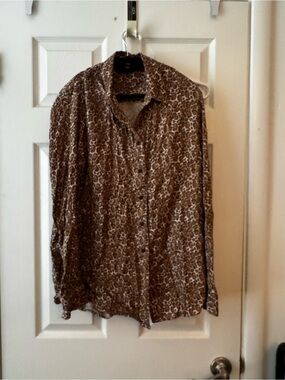 Betabrand Ruth Bader Ginsberg Brown and Cream Leopard Button-Up Shirt